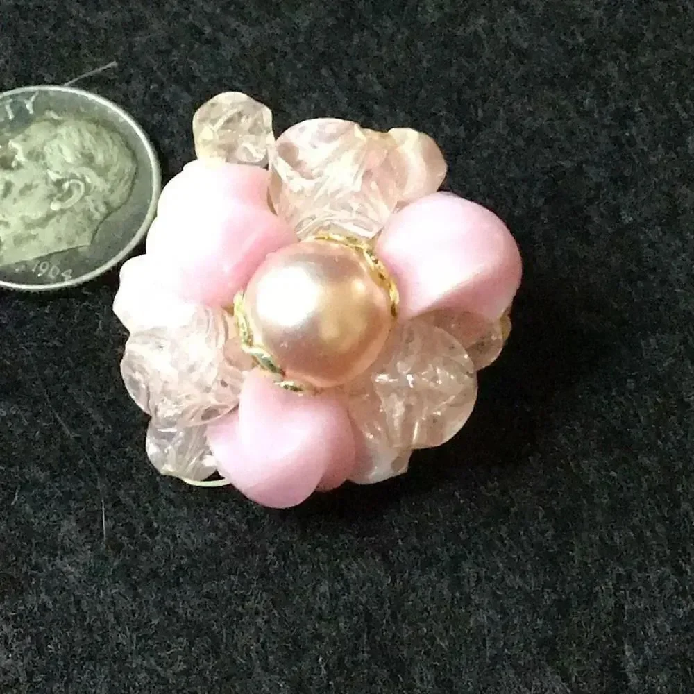 Earrings, vintage post, WWII Japan made pink pearl like flower